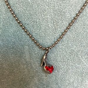 Red sparkly bling platform heel shoe necklace silver tone chain